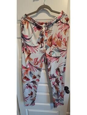 Floral Print Lightweight Casual Pants with Tie Waist